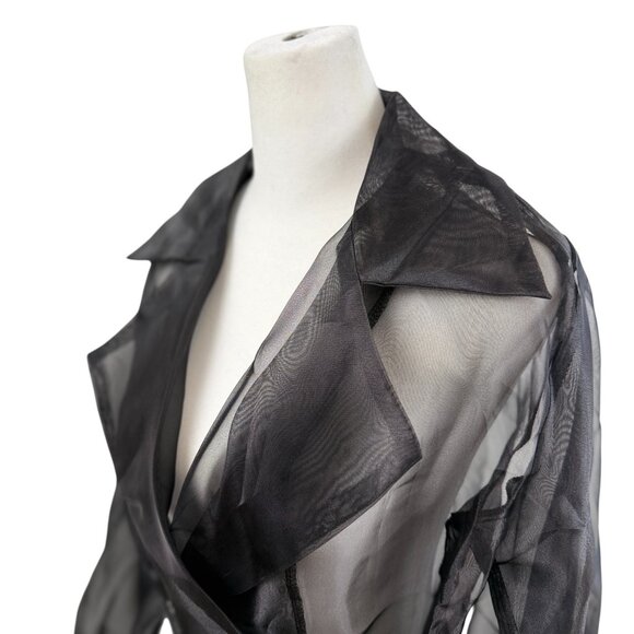 NWT IVIVI Collection Sheer Black Organza Trench Jacket - Picture 3 of 8